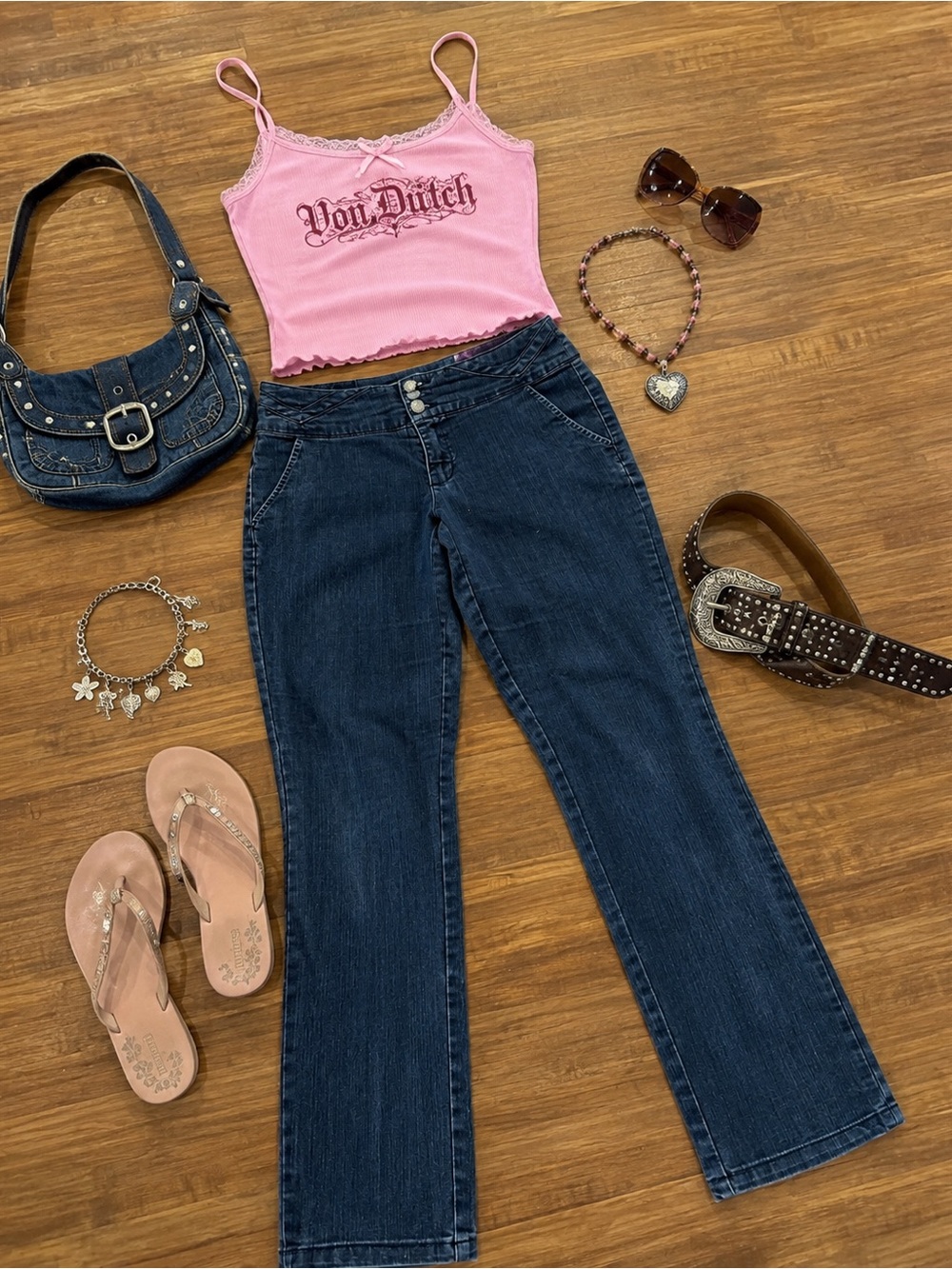 one 5 one Women's Dark BLUE Wide-Leg Jeans Sz 12 Y2K (g23)